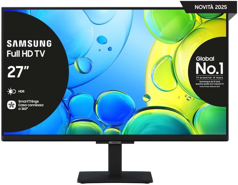 Full HD Smart TV 27'' UE27F6000FUXZT, Hyper Real Processor, HDR & Pur Color, Smart Experience, OTS Lite & Adaptive Sound, SlimLook Design, edizione speciale PACCHETTO INTRATTENIMENTO, 2025