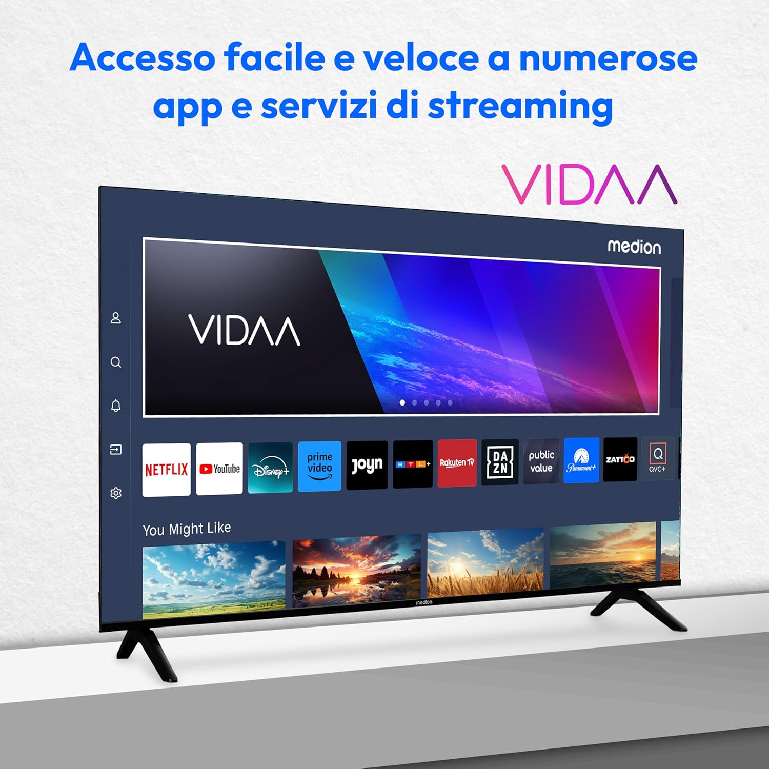 MEDION 125, 7 cm (50 Inch) TV Ultra HD (Smart-TV, HDR10, VIDAA Store, Netflix, Prime Video, Disney+, DAZN, Paramount+, HbbTV, PVR, Bluetooth), MD 850200