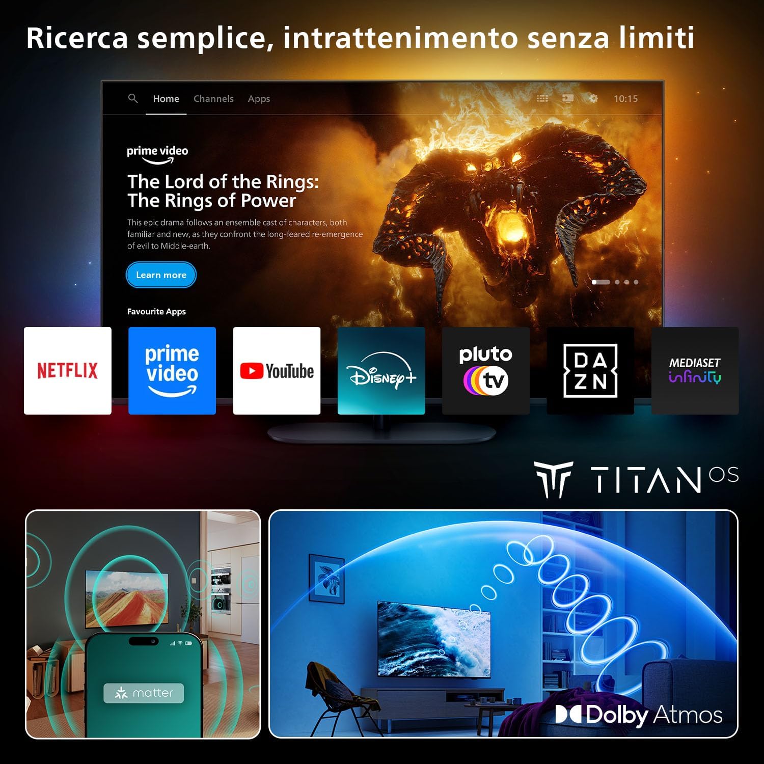55PUS7200 4K LED Smart TV - Display 55'' with Platform Titan OS, Pixel Precise Ultra HD and Dolby Atmos Sound - Works with Alexa and Google Voice Assistant