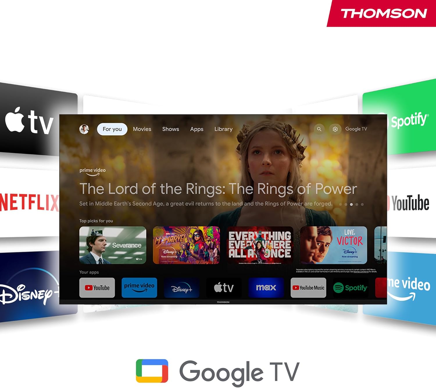 Thomson 43 Inch (109cm) 4K Ultra HD White Smart Google TV, Wi-Fi, Dolby Audio, HDR10, Bluetooth 5.1, Triple-Tuner (Cable/Satellite/Antenna), HDMI, CI+, A+ Pannello - 43UG4S14W