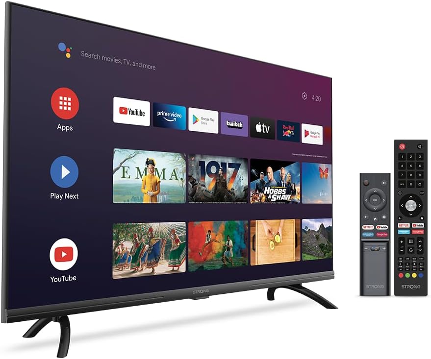 Strong - Smart TV 40″ (100 cm) Full HD SRT40FD5553 - with Android TV - Immagini eccezionali - Triple Tuner - 3 HDMI ports (1 ARC) + 2 USB ports + AV + Input antenna/satellite - Black