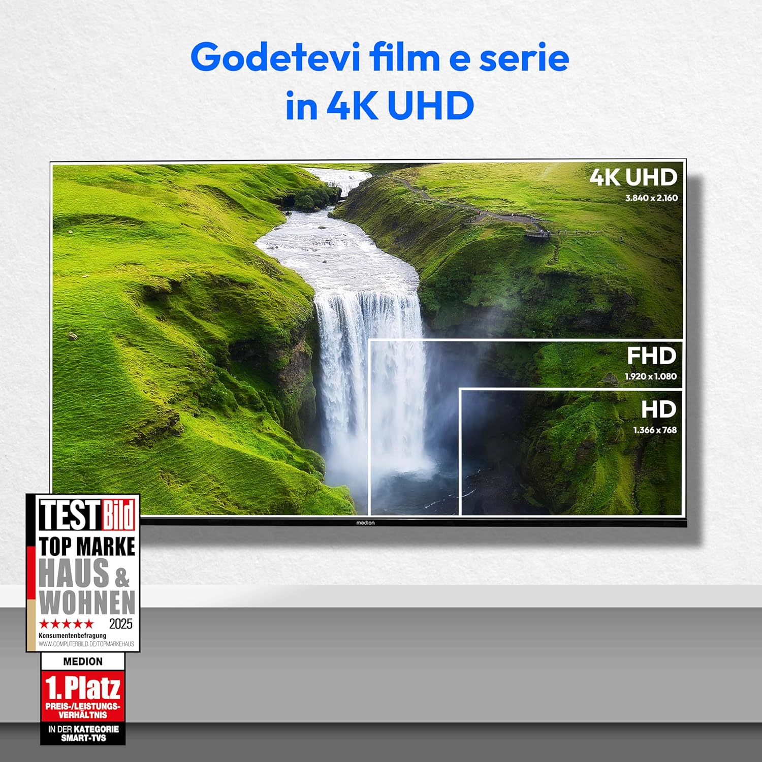 MEDION 125, 7 cm (50 Inch) TV Ultra HD (Smart-TV, HDR10, VIDAA Store, Netflix, Prime Video, Disney+, DAZN, Paramount+, HbbTV, PVR, Bluetooth), MD 850200