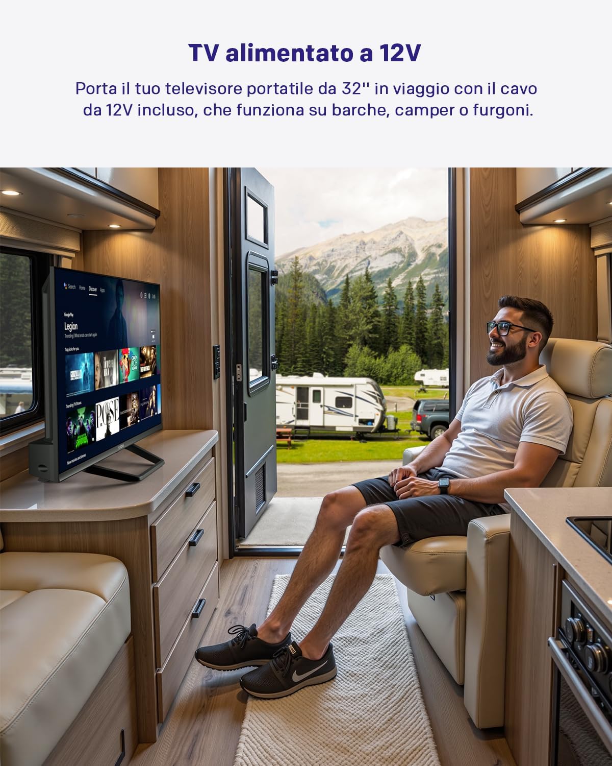 Strong SRT32HG4723C 32'' TV HD - DVB-S2/C/T2, 12V ideal for camper, Kitchen, bedroom, boat, 2 HDMI ports (1 ARC) + 1 USB port + Mini-AV + Input antenna/satellite - Black