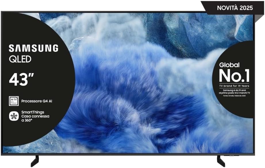 QLED 4K Vision AI Smart TV 43'' QE43Q8FAAUXZT, Q8F, Q4 AI Processor, 4K Upscaling, OTS Lite, Air Slim Design, 100% of Volume Colore with Quantum Dot, PACCHETTO INTRATTENIMENTO, 2025