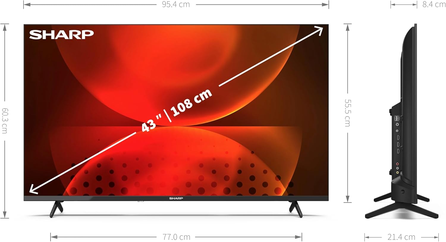 SHARP 43FH2EA - 43 Inch TV Full HD Android TV - Gaming & Streaming LED Smart TV Frameless (HDMI, ricevitore, Chromecast, Bluetooth) - Netflix, Prime, YouTube, Disney+, TV