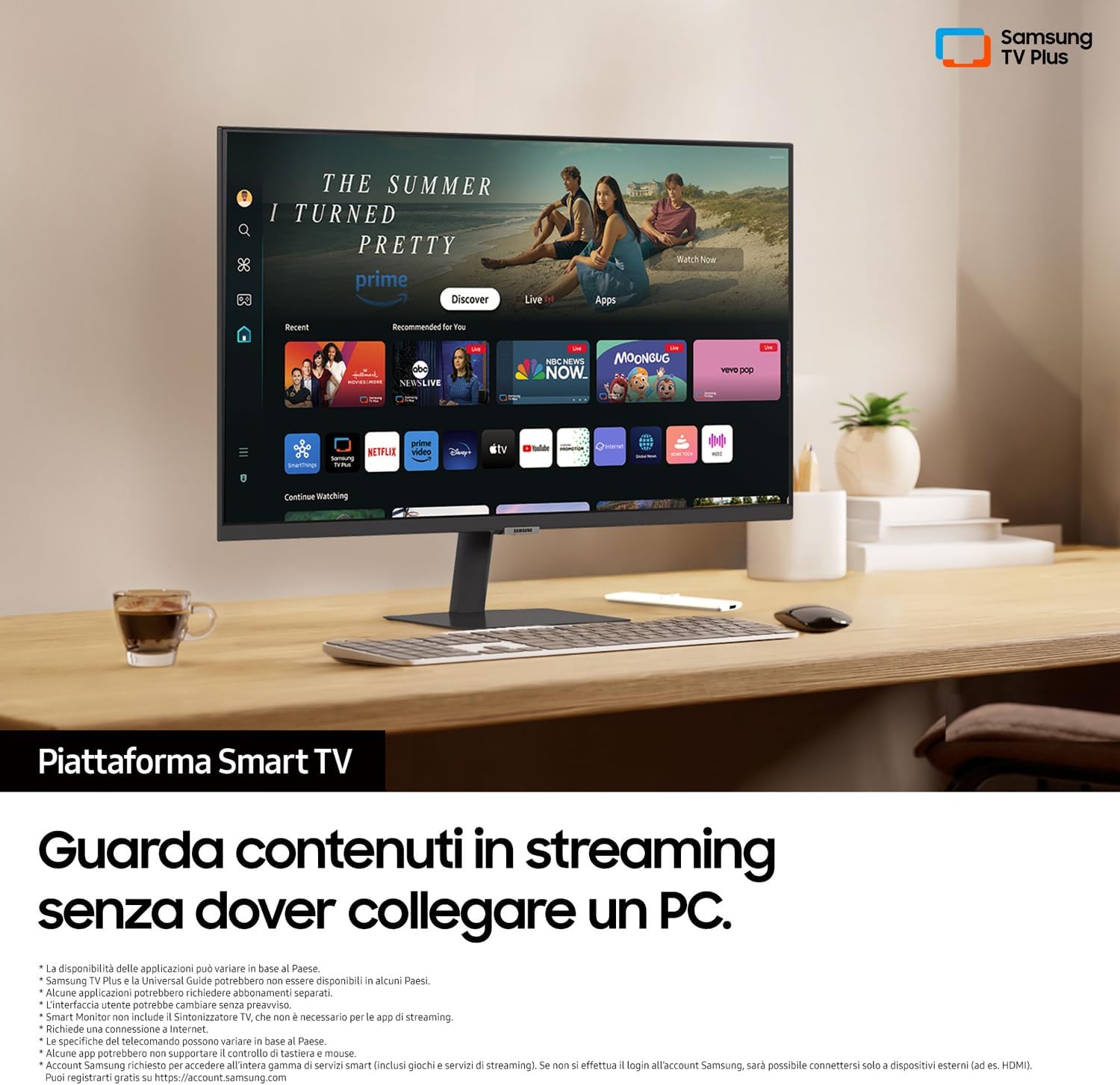 Smart Monitor M5 (S32DM502), Flat 32'', 1920x1080 (Full HD), Smart Hub with app of streaming, Office 365, Gaming Hub, Speaker integrati, Telecomando, Wi-Fi, HDMI, USB