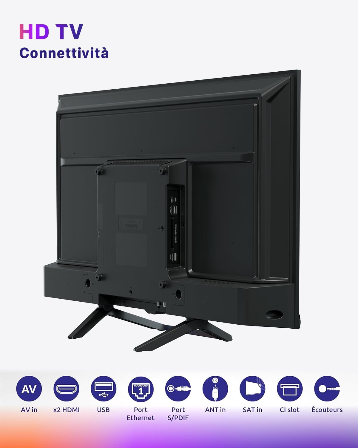Strong SRT32HG4723C 32'' TV HD - DVB-S2/C/T2, 12V ideal for camper, Kitchen, bedroom, boat, 2 HDMI ports (1 ARC) + 1 USB port + Mini-AV + Input antenna/satellite - Black