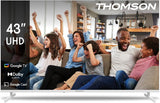 Thomson 43 Inch (109cm) 4K Ultra HD White Smart Google TV, Wi-Fi, Dolby Audio, HDR10, Bluetooth 5.1, Triple-Tuner (Cable/Satellite/Antenna), HDMI, CI+, A+ Pannello - 43UG4S14W