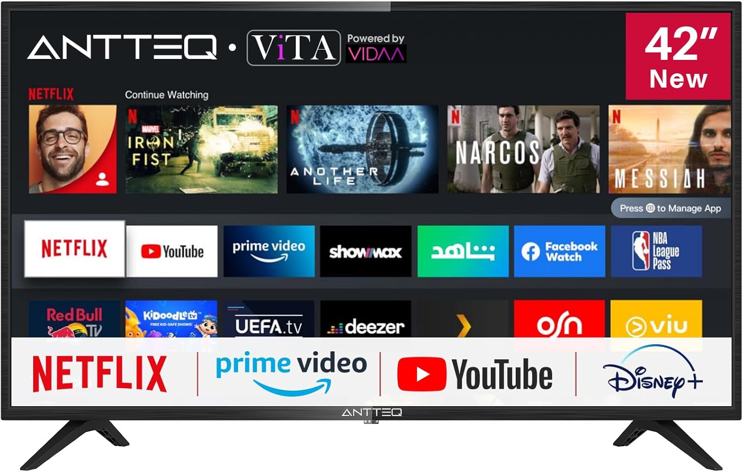 AV42F3 Smart TV 42 Inch (106 cm) TV with Prime Video, Youtube, Wi-Fi, Triple-Tuner DVB-T2 / S2 / C